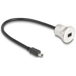 Złącze żeńskie USB 2.0 mini-B wbudowane z wtyczką kablową 30cm aluminiowe Delock 88186 Złącze żeńskie USB 2.0 mini-B wbudowane z wtyczką kablową 30cm aluminiowe Delock 88186