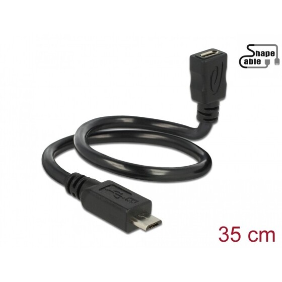 Kabel USB 2.0 micro B wtyk - USB 2.0 micro B gniazdo OTG giętki 35cm Delock 83924