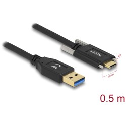 Kabel SuperSpeed USB 10Gbps typ A męski do USB-C męski ze śrubami po bokach 50cm Delock 84007