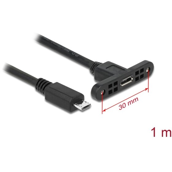 Przewód USB 2.0 micro-B wtyk żeński do zabudowy panel. - USB 2.0 micro-B wtyk męski 1m Delock 85246