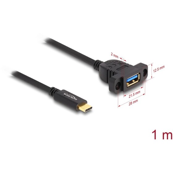 Kabel SuperSpeed USB 10Gbps USB-C męski na USB typ A żeński 1m do montażu w panelu czarny Delock 87826