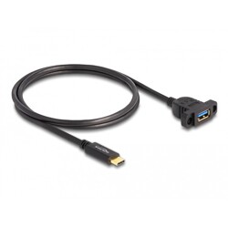 Kabel SuperSpeed USB 10Gbps USB-C męski na USB typ A żeński 1m do montażu w panelu czarny Delock 87826