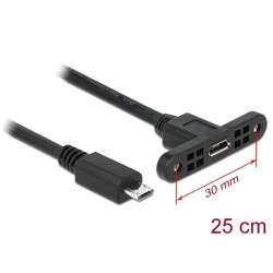 Przewód USB 2.0 micro-B wtyk żeński do zabudowy panel. - USB 2.0 micro-B wtyk męski 25cm Delock 85245