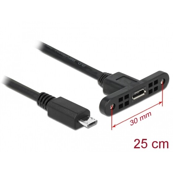 Przewód USB 2.0 micro-B wtyk żeński do zabudowy panel. - USB 2.0 micro-B wtyk męski 25cm Delock 85245