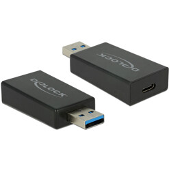 Konwerter USB 3.1 Gen.2 typ A wtyk męski - USB-C wtyk żeński aktywne czarny Delock 65689