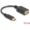 Przewód z adapterem USB 2.0 typ C męski - USB 2.0 typ A żeński 15cm czarny Delock 65579