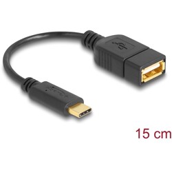 Przewód z adapterem USB 2.0 typ C męski - USB 2.0 typ A żeński 15cm czarny Delock 65579