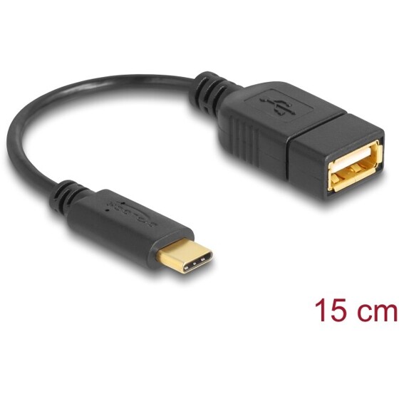 Przewód z adapterem USB 2.0 typ C męski - USB 2.0 typ A żeński 15cm czarny Delock 65579