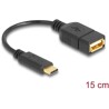 Przewód z adapterem USB 2.0 typ C męski - USB 2.0 typ A żeński 15cm czarny Delock 65579