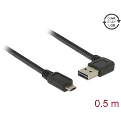 Przewód USB 2.0 typ A na micro-B kątowy 50cm czarny Delock 85164