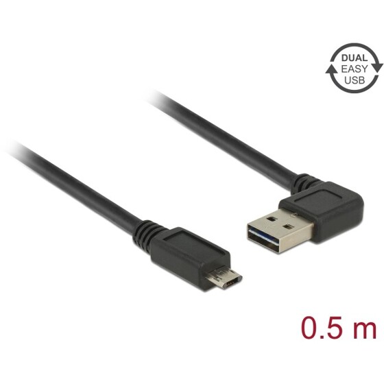 Przewód USB 2.0 typ A na micro-B kątowy 50cm czarny Delock 85164