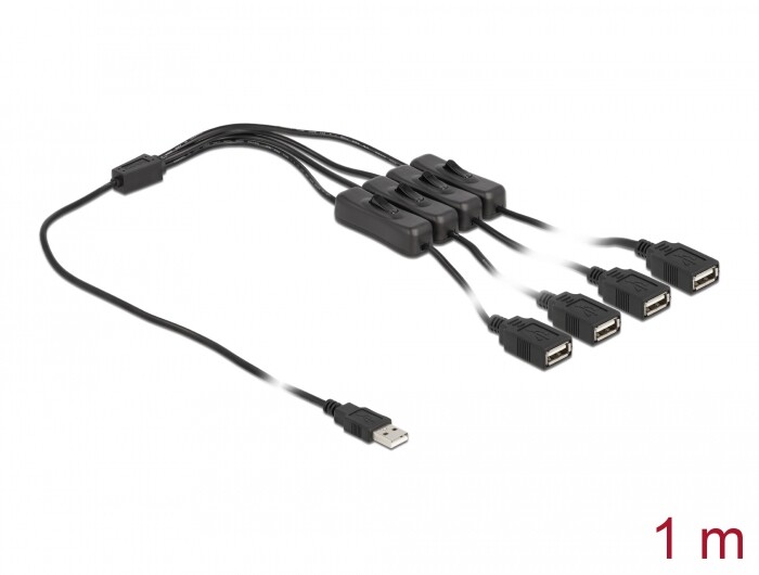Kabel USB typ A męski do 4x USB typ A żeńskiego z przełącznikiem 1m Delock 86805
