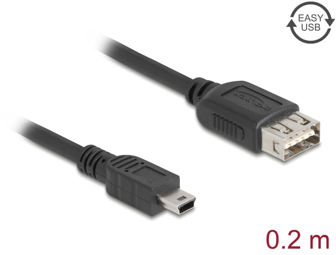 Kabel USB 2.0 USB typ mini-B męski na EASY USB typ A żeński 20cm Delock 81522