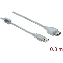 Przedłużacz USB 2.0 typ A męsko-żeński 30cm przezroczysty Delock 82244
