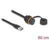 Kabel USB 5Gbps USB typ A męski na USB typ A żeński do instalacji z gwintem M20 i nasadką ochronną IP68 60cm czarny Delock 88149