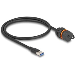 Kabel USB 5Gbps USB typ A męski na USB typ A żeński do instalacji z gwintem M20 i nasadką ochronną IP68 60cm czarny Delock 88149 Kabel USB 5Gbps USB typ A męski na USB typ A żeński do instalacji z gwintem M20 i nasadką ochronną IP68 60cm czarny Delock 88149
