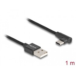 Przewód USB 2.0 typ A wtyk męski do USB-C wtyk męski kątowy 1m czarny Delock 80030