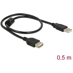 Przedłużacz USB 2.0 typ A męsko-żeński 50cm czarny Delock 83401
