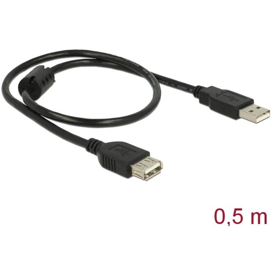 Przedłużacz USB 2.0 typ A męsko-żeński 50cm czarny Delock 83401