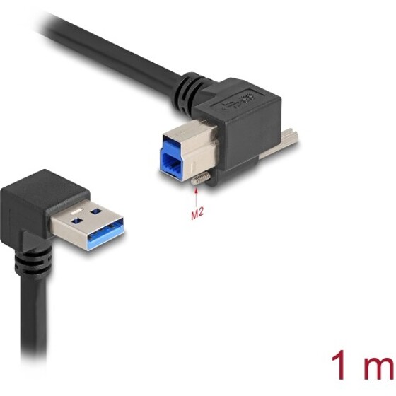 Kabel USB 5Gbps USB typ A męski 90° pod kątem w dół do USB typ B męski ze śrubą 90° kątowy prosty 1m czarny Delock 80481