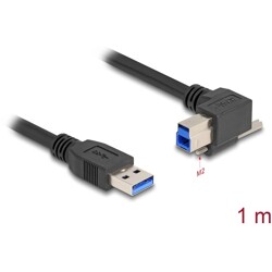 Kabel USB 5Gbps USB typ A męski proste do USB typ B męski ze śrubą 90° kątowy prosty 1m czarny Delock 80484
