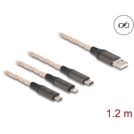 Kabel ładujący USB RGB 3w1 typ A do Lightning / micro USB / USB-C 1,2m Delock 88158
