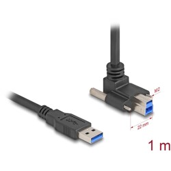 Kabel USB 5Gbps wtyk USB typ A prosty na wtyk USB typ B ze śrubami skierowany do góry pod kątem 90° 1m czarny Delock 80480