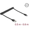 Kabel spiralny EASY-USB 2.0 typ A męski do USB-C męski 50cm do 80cm czarny Delock 90133