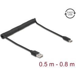 Kabel spiralny EASY-USB 2.0 typ A męski do USB-C męski 50cm do 80cm czarny Delock 90133