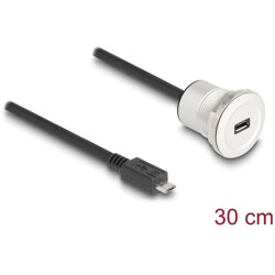 Złącze kablowe USB 2.0 micro-B wbudowane żeńskie z wtyczką kablową 30cm aluminiowe Delock 88184