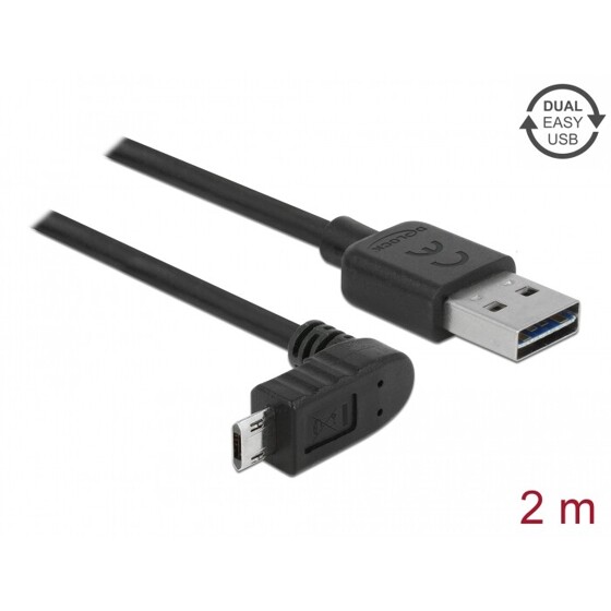 Przewód USB 2.0 typ A na micro-B kątowy 2m czarny Delock 83856