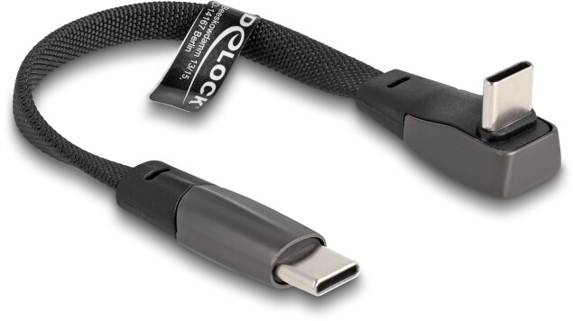 Płaski kabel taśmowy USB 2.0 USB-C męski na USB-C męski kątowy PD 3.0 60W 14cm czarny Delock 80750
