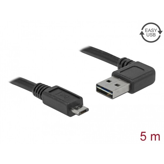 Przewód USB 2.0 typ A na USB 2.0 typ micro-B 5m czarny Delock 83385
