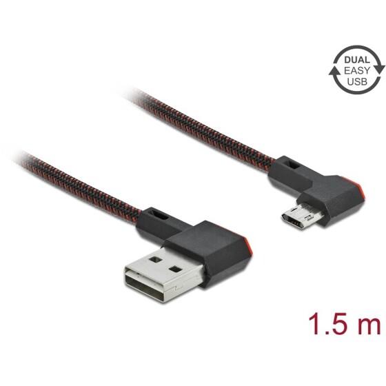 Przewód USB 2.0 typ A na micro-B kątowy 1,5m czarny Delock 85272