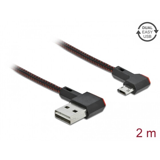 Przewód USB 2.0 typ A na micro-B kątowy 2m czarny Delock 85273