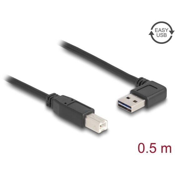 Przewód USB 2.0 typ A na USB 2.0 typ B kątowy 50cm Delock 85167