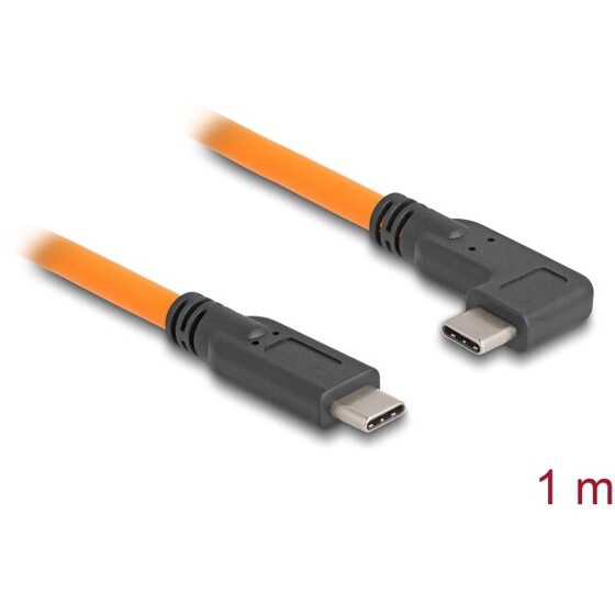 Kabel USB 5Gbps USB-C męski na USB-C męski pod kątem 90° do fotografowania zdalnego 1m pomarańczowy Delock 87961