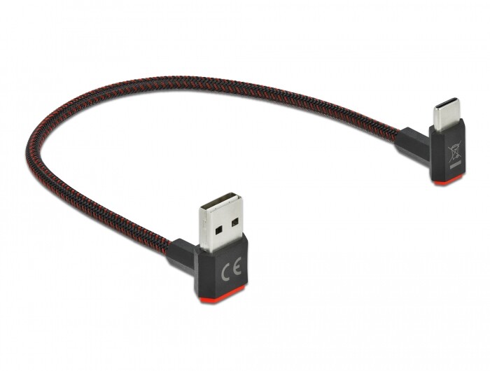 Przewód EASY-USB 2.0 typ A męski do USB-C wtyk męski kątowy w górę / w dół 20cm czarny Delock 85274