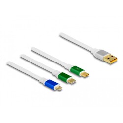 Zwijany kabel ładujący USB 3w1 typ A na micro USB / 2x USB-C z szybkim ładowaniem biały Delock 85358 Zwijany kabel ładujący USB 3w1 typ A na micro USB / 2x USB-C z szybkim ładowaniem biały Delock 85358