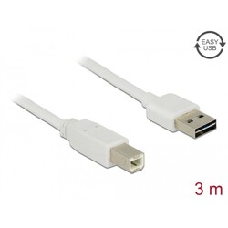 Przewód USB 2.0 typ A na USB 2.0 typ B 3m biały Delock 85154