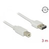 Przewód USB 2.0 typ A na USB 2.0 typ B 3m biały Delock 85154