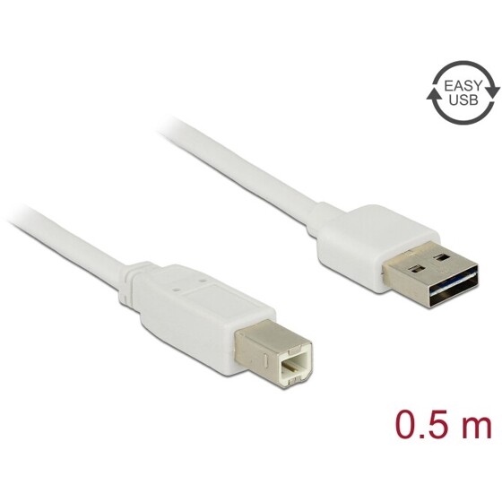 Przewód USB 2.0 typ A na USB 2.0 typ B 50cm biały Delock 83685