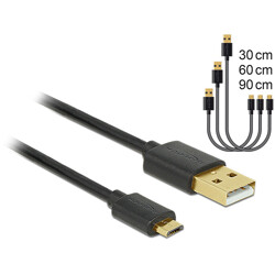 Kabel danych i szybkiego ładowania USB 2.0 typ A męski - USB 2.0 typ micro-B męski zestaw 3 częściowy czarny Delock 83680