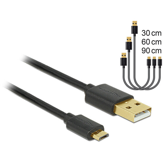 Kabel danych i szybkiego ładowania USB 2.0 typ A męski - USB 2.0 typ micro-B męski zestaw 3 częściowy czarny Delock 83680