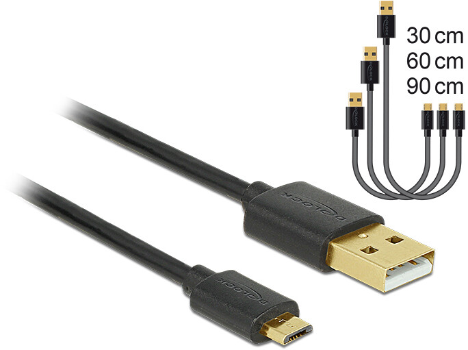Kabel danych i szybkiego ładowania USB 2.0 typ A męski - USB 2.0 typ micro-B męski zestaw 3 częściowy czarny Delock 83680