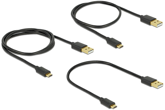 Kabel danych i szybkiego ładowania USB 2.0 typ A męski - USB 2.0 typ micro-B męski zestaw 3 częściowy czarny Delock 83680