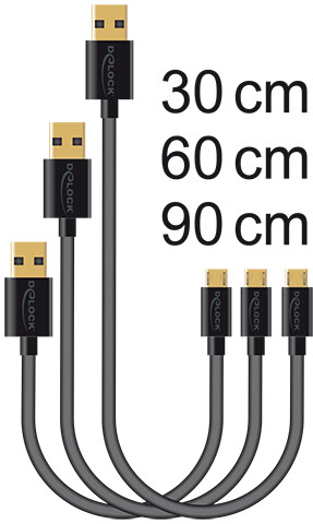 Kabel danych i szybkiego ładowania USB 2.0 typ A męski - USB 2.0 typ micro-B męski zestaw 3 częściowy czarny Delock 83680