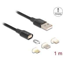 Magnetyczny zestaw kabel ładujący USB dla 8 pin Lightning / micro USB / USB-C czarny 1m Delock 88165