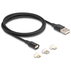 Magnetyczny zestaw kabel ładujący USB dla 8 pin Lightning / micro USB / USB-C czarny 1m Delock 88165