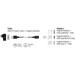 Magnetyczny zestaw kabel ładujący USB dla 8 pin Lightning / micro USB / USB-C czarny 1m Delock 88165